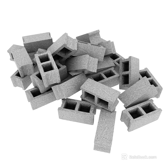 High Strength Grey Concrete Hollow Bricks for Building Construction Work 3d model 