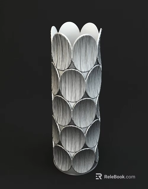 Ceramic Vase With Vertical Circular Patterns And Textured Surface Design 3d model 