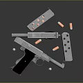 Vintage Silver Metal Pistol With Magazine Bullets And Spare Parts