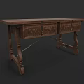 Wooden Dining Table Set with Vintage Design and Carved Legs and Drawers