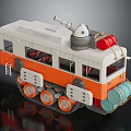 Orange and White Functional Vehicle with Caterpillar Tracks Turret and Red Oil Drums