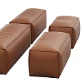 Modern Brown Leather Sofa Set With Modular Seating Units And Ottoman 3d model