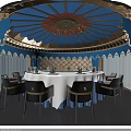 Luxurious Private Dining Room Interior With Ornate Dome Ceiling Round Table And Black Chairs