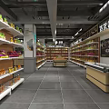 Supermarket Department Store Interior With Shelves Various Goods And Refrigerated Counters