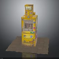 Yellow Gum Ball Vending Machine With Colorful Stickers And Buttons On Brown Mat