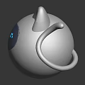 White Cat Shaped Robot Character With Blue Face Glowing Dots And Tail