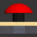 Red Mushroom Shaped Computer Button With Caution Sign And Golden Border Square Base 3d model