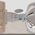 Elegant Modern SPA Sauna Interior With Curved Lighting Display Cabinet And Beige Lounge Chair