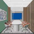 Bright Modern Office Meeting Room With Smart Display Oval Conference Table And Ergonomic Rolling Chairs