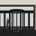 Modern Commercial Building Revolving Door With Glass Panels Metal Frame And Marble Walls