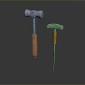 Two Weapon Hammers of Different Sizes with Silver Hammerheads and Wooden Handles