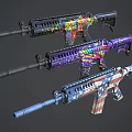 Tactical Rifles With Vibrant Colorful Patterns And Custom Artistic Designs On Dark Background