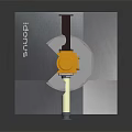 Electronic Device With Black Cylindrical Body Yellow Top Component Blue Pillar And Gray Base