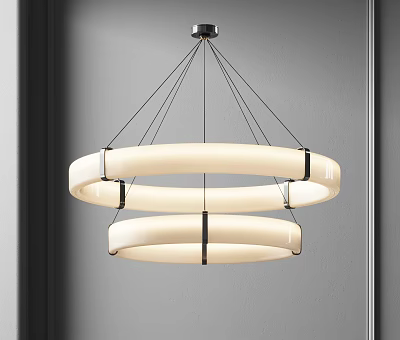 Modern Double Ring Chandelier With White Shade And Black Metal Frame 3d model