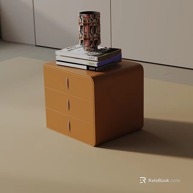 Modern Side Table With Three Drawers And Books Decorative Items On Top 3d model 
