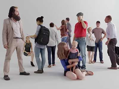 Group of Diverse People Standing Sitting and Socializing in Casual Environment 3d model