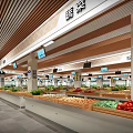 Modern Supermarket Grocery Section With Fresh Produce Counters Ceiling Screens And Bright Design