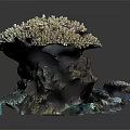 Intricate Coral Reef Inspired Sculpture With Golden Blue Textures And Detailed Carvings