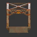 Rusted Metal Truss Bridge Structure With Steel Frame Gray Deck And Yellow Stripes