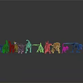 Assorted Colorful Dinosaur Toy Figures Lineup Featuring Various Species In Row