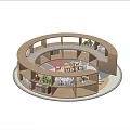 Round Bookcase Book Ornaments Carpet 3d model