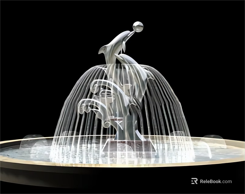 Elegant Garden Ornament Featuring Dolphin Sculpture With Multi tiered Water Streams And Circular Basin 3d model 