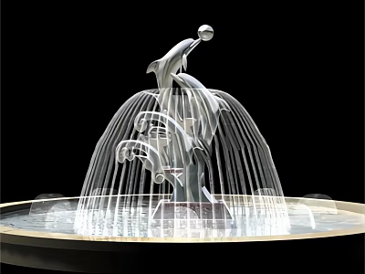 Elegant Garden Ornament Featuring Dolphin Sculpture With Multi tiered Water Streams And Circular Basin 3d model