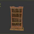 Vintage Brown Wooden Bookshelf With Multiple Shelves Carved Top And Solid Base