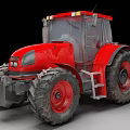 Red Tractor Utility Vehicle With Large Tires Transparent Cabin And Roof Warning Lights
