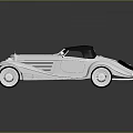 Silver Classic Convertible Car With Black Soft Top And Vintage Design