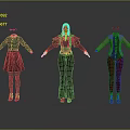 Three Character Models Wearing Various Fashion Outfits Including Gray Dress Brown Top And Red Pants