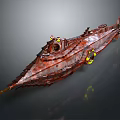 Rusty Futuristic Submarine With Yellow Lights Metallic Mechanical Details And Worn Texture