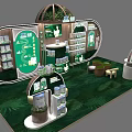 Green Themed Retail Store with Curved Shelves Product Display Cabinets and Modern Greenery Decor