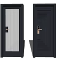 Modern Hinged Doors with Gradient Glass Black Frame Geometric Line Design and Metal Handle