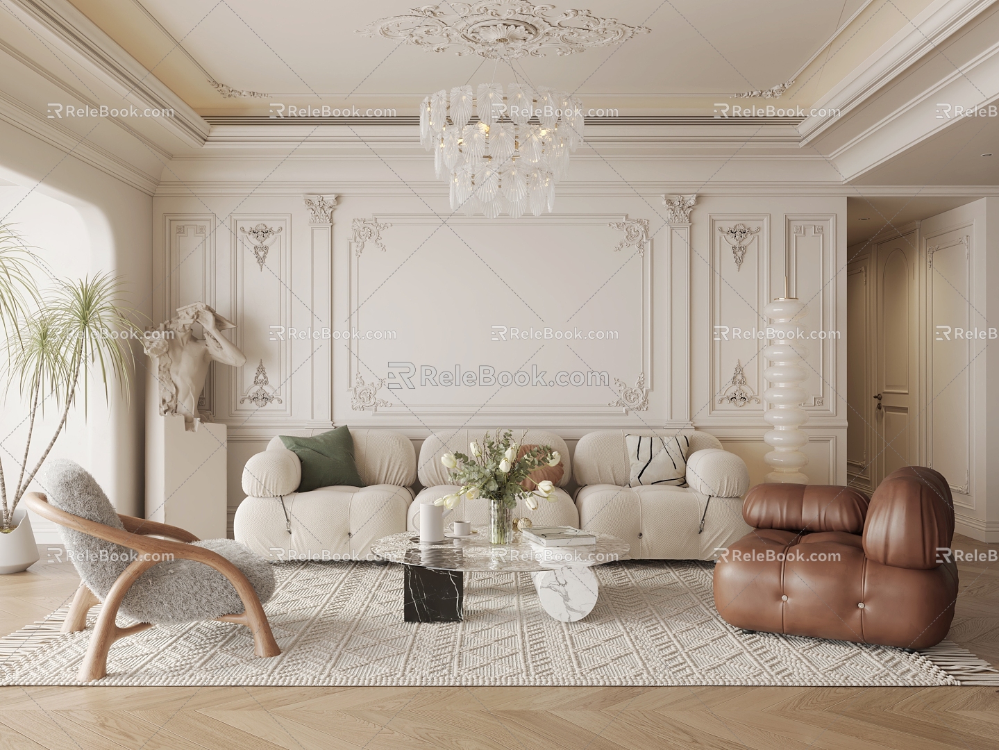 French Living Room Home 3d model