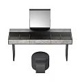 Modern Vanity Table With Black Frame Marble Panels Mirror And Gray Stool 3d model