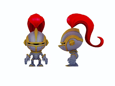 Cartoon Knight Characters With Red Feather Decor And Armored Design 3d model