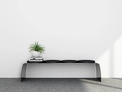 Modern Minimalist Bench Featuring Green Plant and Books Against White Wall Gray Floor 3d model