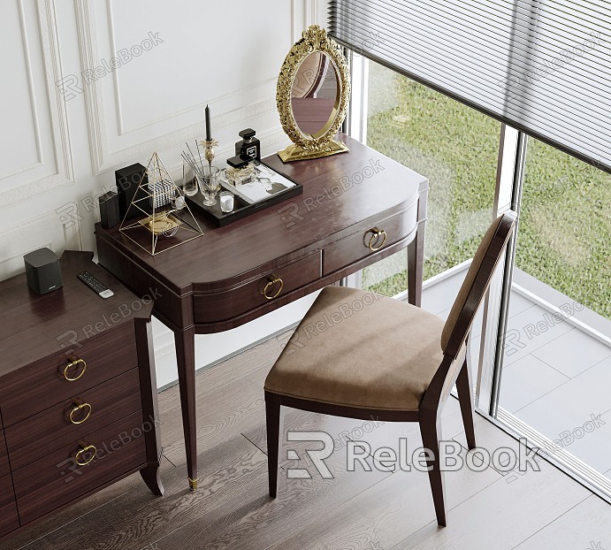 European Style Desk Chair Dressing Table Solid Wood Single Chair Cosmetic Dressing Mirror model