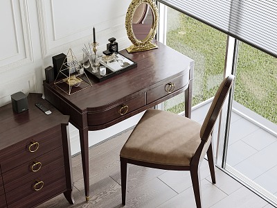 European Style Desk Chair Dressing Table Solid Wood Single Chair Cosmetic Dressing Mirror model