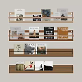Wooden Wall Mounted Layered Bookshelves With Decorative Books And Minimalist Neutral Design