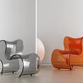 Modern Single Chair with Gray and Orange Transparent Acrylic Curved Structure in Minimalist Interior