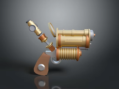 Vintage Steampunk Pistol Design With Brass Copper Spring And Mechanical Gears 3d model