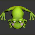 Cute Green Cartoon Frog 3D Character Model With Big Eyes Pink Cheeks And Smile