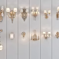 Stylish Wall Lights in Various Designs Mounted on White Wall 3d model