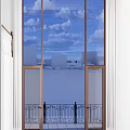 Floor to Ceiling Windows Interior With Urban City Skyline View And Bronze Frame