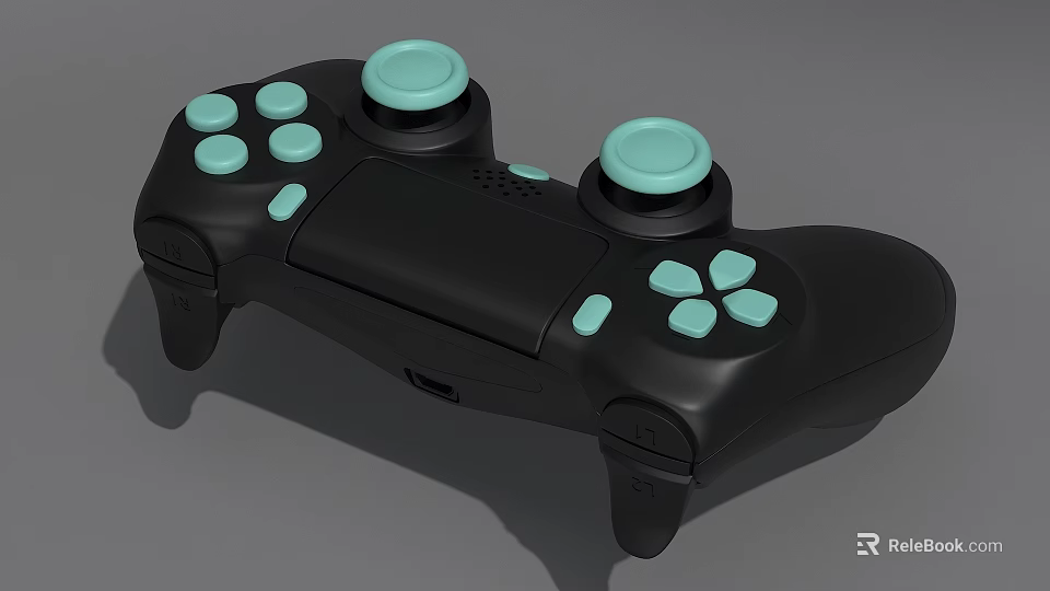 Black Entertainment Electronics Game Controller With Light Green Buttons And Joysticks For Gaming 3d model 