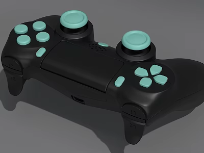 Black Entertainment Electronics Game Controller With Light Green Buttons And Joysticks For Gaming 3d model