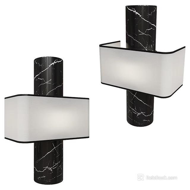 Modern Black Marble Wall Sconce With White Rectangular Shade And Natural Marble Veins 3d model