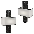 Modern Black Marble Wall Sconce With White Rectangular Shade And Natural Marble Veins 3d model